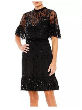 Mac Duggal Embellished Illusion High Neck Mini Dress Size 6 NWT
